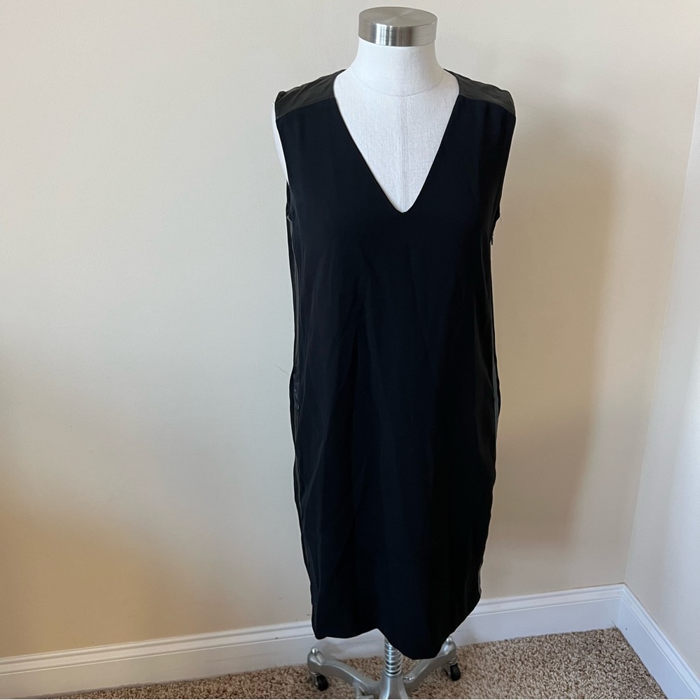 Vince Black Shift Dress with Leather Stripe Detail 17446 - Picture 3 of 9